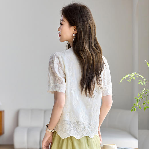 新中式国风短袖衬衫，V领气质刺绣上衣CC- J701 商品图3