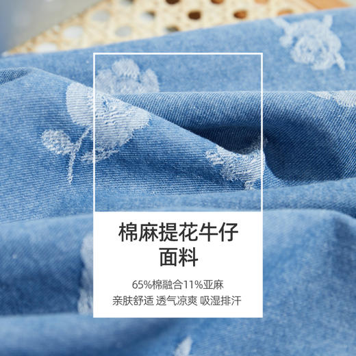 逸阳短袖衬衫女24夏季宽松薄款棉麻牛仔衬衣复古显瘦印花上衣3828 商品图4