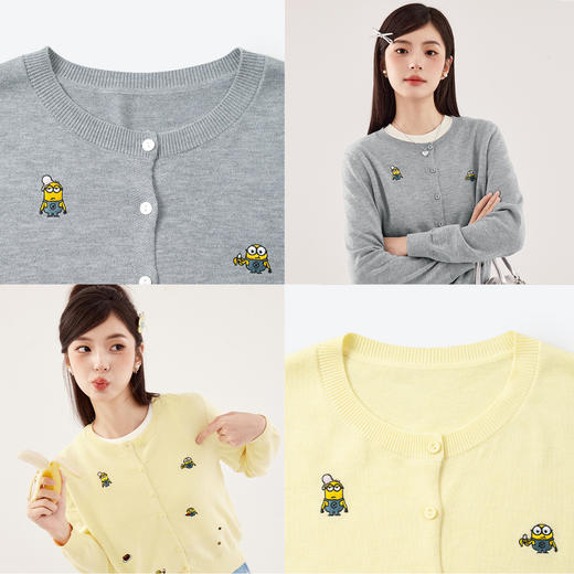【严选】【小黄人联名系列】诗凡黎心动毛衣灰色针织开衫2024秋新款上衣女SF7131051 商品图2