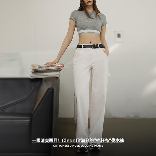马登美式复古棉籽壳白色直筒裤百搭伐木工休闲裤原胚色工装裤女秋 商品图2