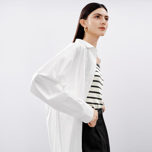 【严选】伊芙丽男友风职场通勤廓形简约百搭衬衫女2024秋装新款舒适小上衣1F7923391 商品图2