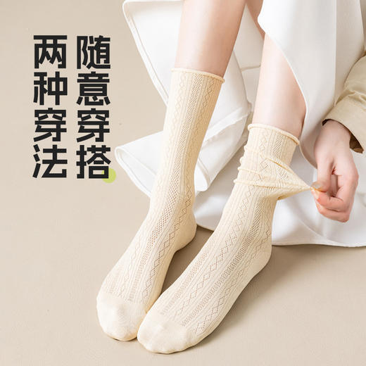 冰丝堆堆袜子女夏季棉凉爽透气中筒袜防臭吸汗薄款白色长袜女夏天冰丝船袜 商品图3