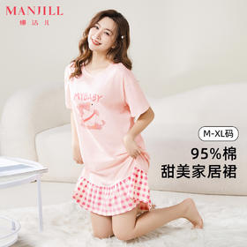 【短袖7分裤/连衣裙】熳洁儿春夏家居服女宽松舒适萌趣可爱印花圆领短袖套装睡衣可外穿24253211/24253207