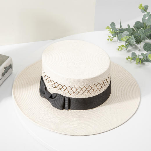 雀说 春夏日本纸草镂空平顶草帽时尚蝴蝶结装饰遮阳帽4ZF-32155A 商品图2