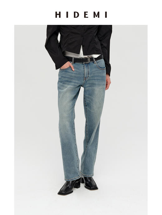 HIDEMI 多重水洗做旧显瘦复古中低腰九分小脚牛仔裤 商品图11