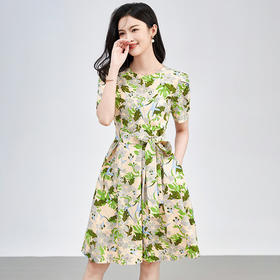 法式优雅女人味，浪漫印花双绉雪纺连衣裙WLZD-2423204
