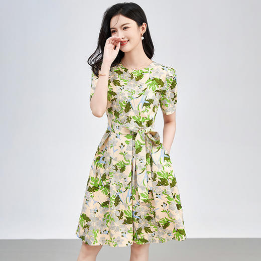 法式优雅女人味，浪漫印花双绉雪纺连衣裙WLZD-2423204 商品图0