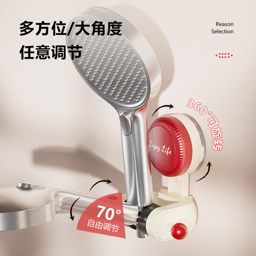 「多巴胺风！第2个半价」吸盘花洒支架 居家日用花洒架固定免打孔喷头儿童可移动调节 商品图2