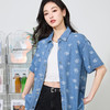 逸阳短袖衬衫女24夏季宽松薄款棉麻牛仔衬衣复古显瘦印花上衣3828 商品缩略图1