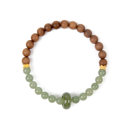 珠事吉祥 原创精品6mm降真香老山檀南红和田碧玉手串 商品图0