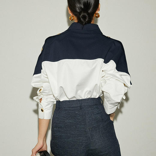 CHCH女衬衫品牌设计纽扣对比拼接女衬衫气质时尚长袖衬衫女上衣 商品图1