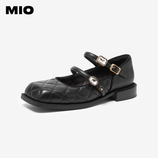 MIO米奥秋季方头低跟单鞋闪钻双条袢带复古时髦玛丽珍女鞋M244430122 商品图0