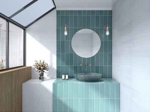 CHA-C130-9L 100*300mm 哑面哑光浅绿模具面花砖 商品图1