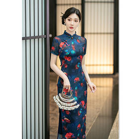 老上海复古中国风长款短袖旗袍2024夏新款改良中式中老年旗袍SYK582471