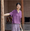 绽放361朵【甜茶系列·卡布奇诺】法国进口砂洗亚麻v领短袖衬衫 商品缩略图3