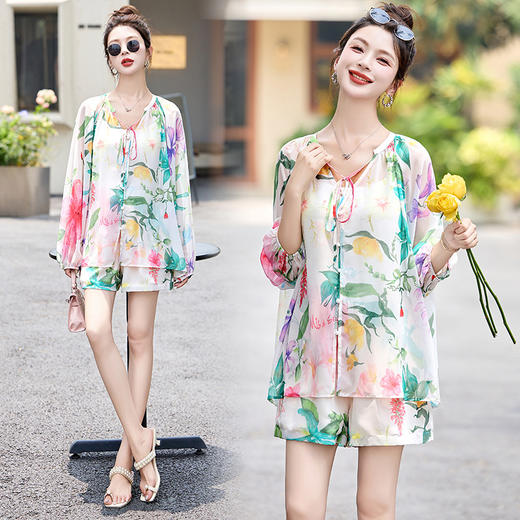 时尚气质，花色短裤套装HR-MYL5116 商品图2