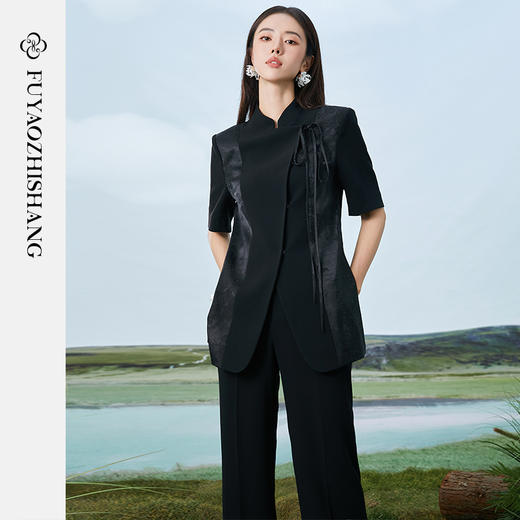 FUYAO扶摇 夏季薄款外套女2024夏季新款国风立领西服上衣气质通勤 商品图0