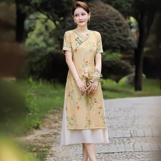 时尚苎麻，V领改良旗袍QMR-001 商品图3