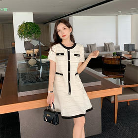 [奢姿轻奢系列]撞色肌理感连衣裙大码女装夏季新款胖妹妹时尚裙子8942826481