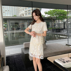 [奢姿轻奢系列]大码女装2024夏季蝴蝶结钉珠裙子胖妹妹时尚连衣裙8942810046