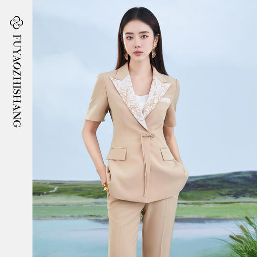FUYAO扶摇 职业西装套装女2024夏季短袖工作服国风新中式西服套裤 商品图1