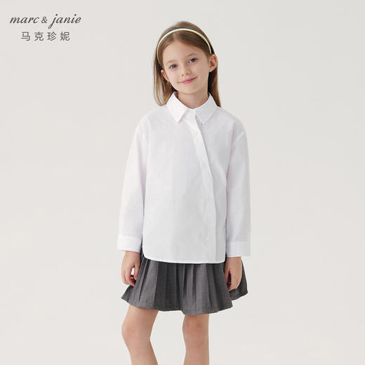 马克珍妮女童宽松不规则开襟衬衫儿童衬衣纯棉上衣秋装新款241271 商品图2
