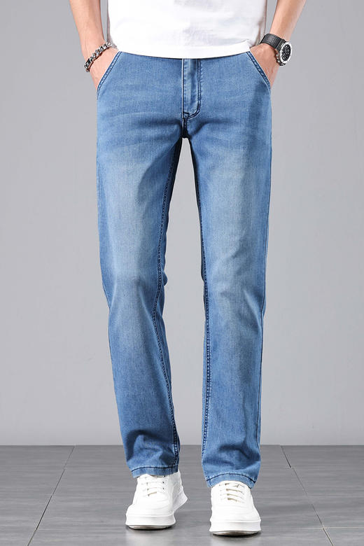 赤兔嗨购男装宽松直筒弹力不束缚牛仔裤2024年秋冬新款水洗蓝色长裤宽腿 商品图0