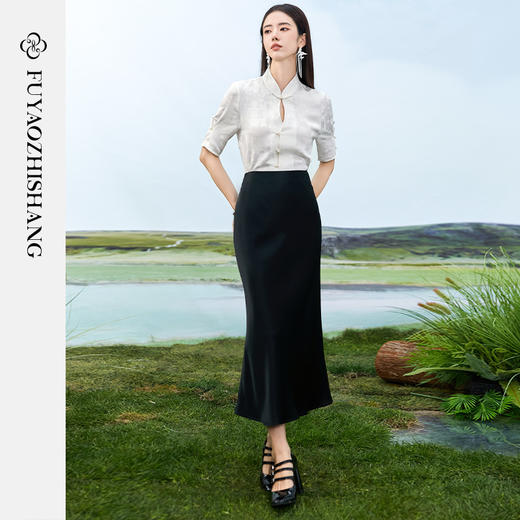 FUYAO扶摇 新中式夏装女2024新款国风盘扣气质小衫半身裙两件套夏 商品图1