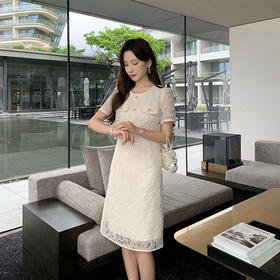 奢姿2025年夏季新款大码女装优雅假两件裙子胖妹妹蕾丝镂空连衣裙9942890114【1】