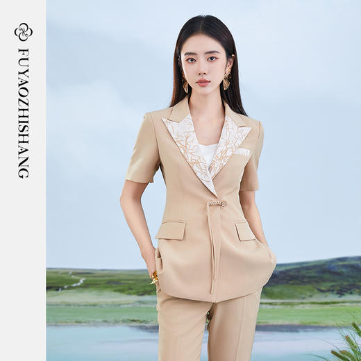 IWY/扶摇系列 卡其色夏季女神范气质盘扣西装套装FYCP360 商品图0