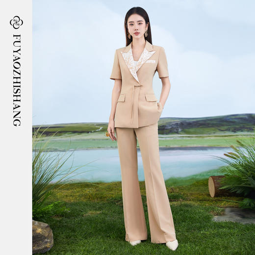 FUYAO扶摇 职业西装套装女2024夏季短袖工作服国风新中式西服套裤 商品图3