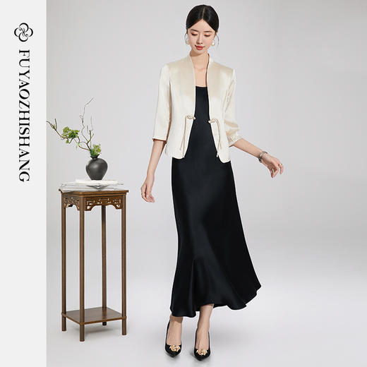 FUYAO扶摇 盘扣西装套装裙女夏季新款高级感气质吊带连衣裙两件套 商品图4