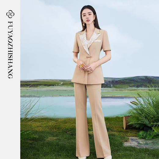 IWY/扶摇系列 卡其色夏季女神范气质盘扣西装套装FYCP360 商品图3