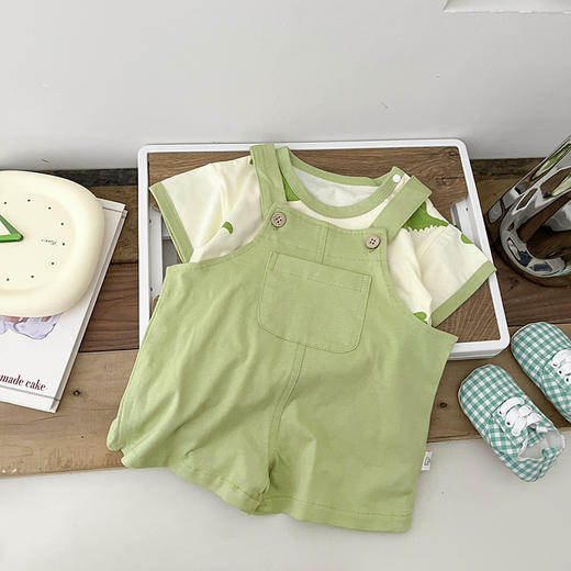 【超萌恐龙卡通造型，舒适透气面料】超萌婴儿衣服夏装 男女宝宝卡通恐龙短袖两件套 新生儿夏天衣服可爱恐龙-QQ 商品图3