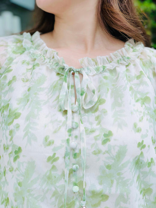 【百图lulu定制】【绿影雪纺衫】【现货】水墨画 绿影婆娑 木耳边 短袖雪纺衫 商品图5