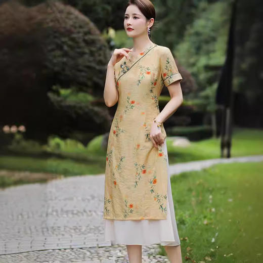 时尚苎麻，V领改良旗袍QMR-001 商品图4