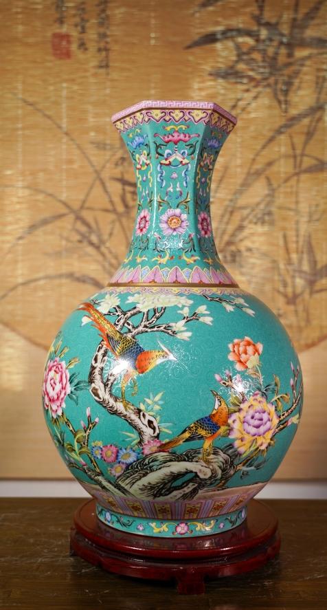 绿地扒花锦上添花赏瓶 商品图0