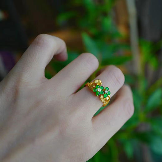 龢盒原创 18k金镶翡翠钻石花戒指/耳钉 商品图6