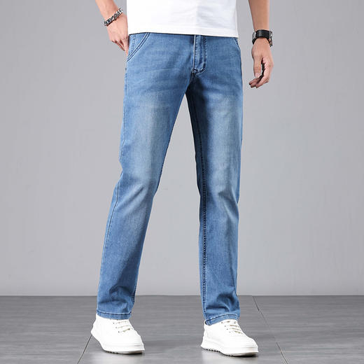 赤兔嗨购男装宽松直筒弹力不束缚牛仔裤2024年秋冬新款水洗蓝色长裤宽腿 商品图3