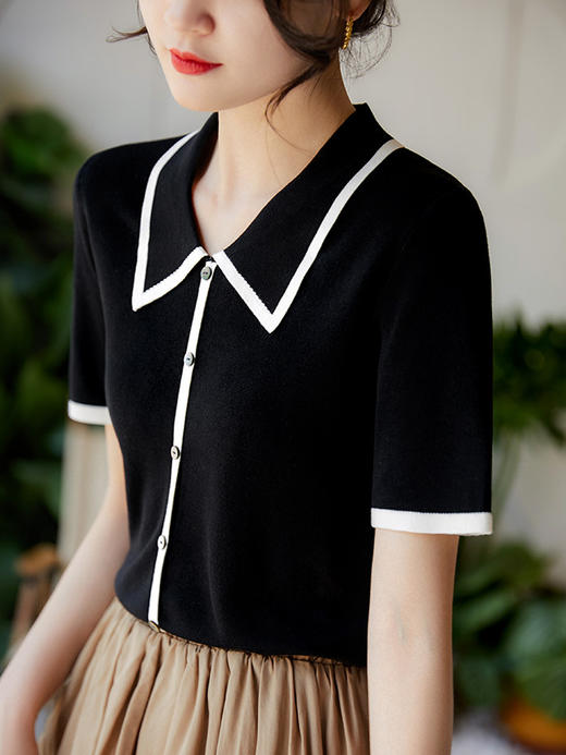 【百图lulu定制】【小香针织衫】假衣门襟 套头  高弹  针织衫 商品图4