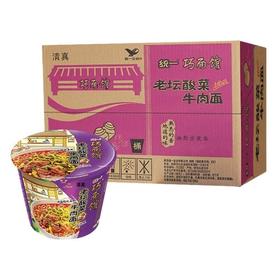 统一巧面馆老坛酸菜牛肉面123g*12桶