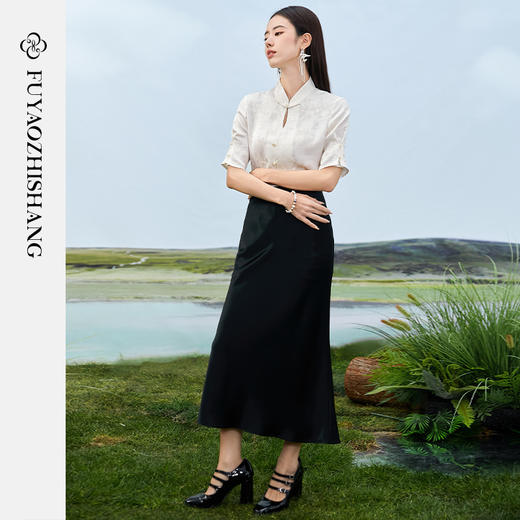FUYAO扶摇 新中式夏装女2024新款国风盘扣气质小衫半身裙两件套夏 商品图3