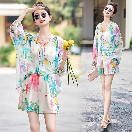 时尚气质，花色短裤套装HR-MYL5116 商品图3