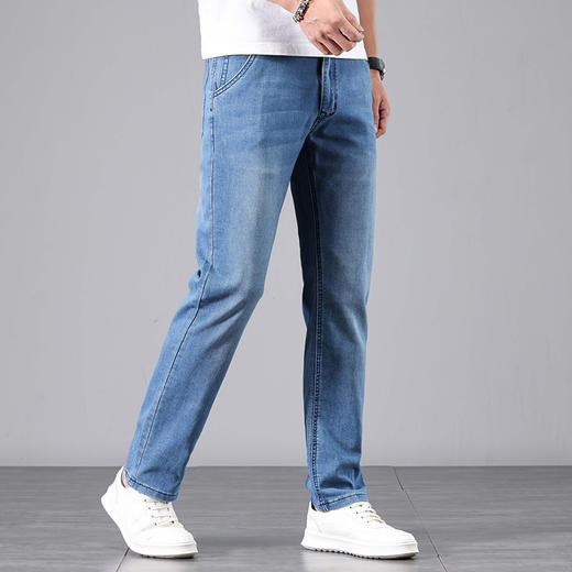 赤兔嗨购男装宽松直筒弹力不束缚牛仔裤2024年秋冬新款水洗蓝色长裤宽腿 商品图6