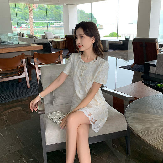 [奢姿轻奢系列]大码女装2024夏季蝴蝶结钉珠裙子胖妹妹时尚连衣裙8942810046 商品图2