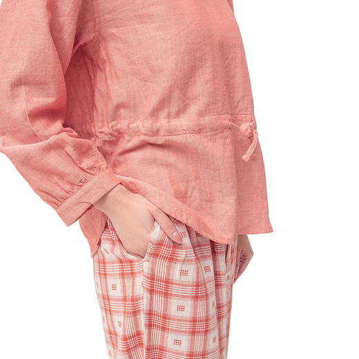 【花楹款长袖长裤】纯棉家居服双层纱长袖套头女士宽松套装格子睡衣长裤 商品图7