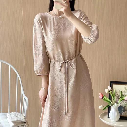【à perles】夏姿chen 真丝冠乐绉提花 圆领直筒系带连衣裙【现货】 商品图3