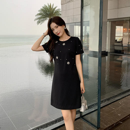 [奢姿轻奢系列]法式打钻连衣裙大码女装夏季新款胖妹妹气质裙子8942825742 商品图0