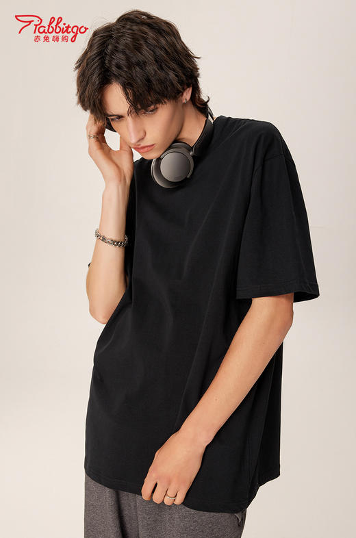 赤兔嗨购精梳长绒棉T恤宽松重磅休闲男女同款24年新品微落肩短袖 商品图2
