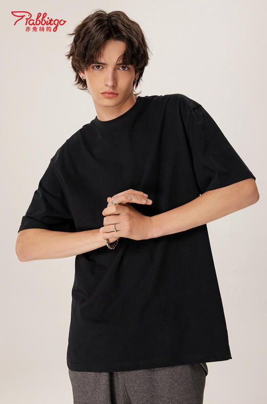 赤兔嗨购精梳长绒棉T恤宽松重磅休闲男女同款24年新品微落肩短袖 商品图3